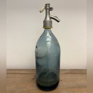 VINTAGE GREY BLUE GLASS SIPHON SELTZER BOTTLE